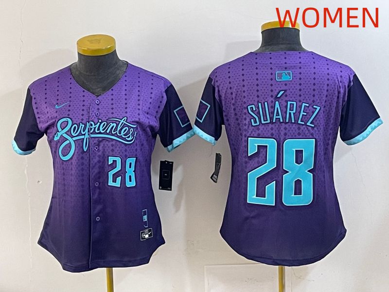 Women 2025 Arizona Diamondback #28 Suarez Purple Joint Name Nike MLB Jersey style 6